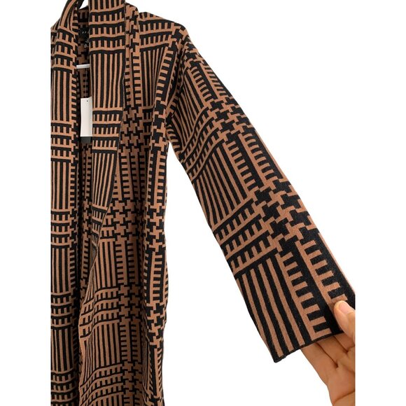 Womens Premise Geo Cognac Cardigan Open 7185 Size S/M NWT Shawl Collar Laser cut - Picture 4 of 12